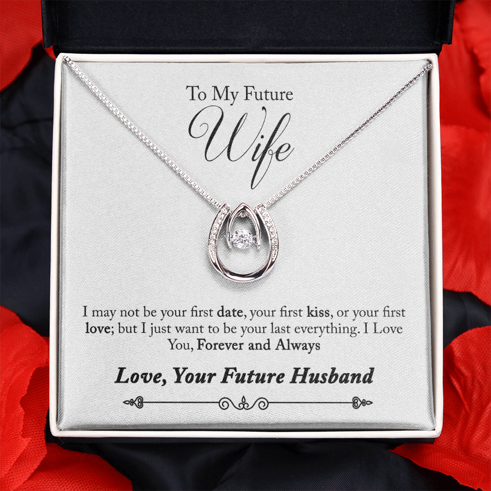 To My Wife Forever & Always Lucky Horseshoe Necklace Message Card 14k w CZ Crystals-Express Your Love Gifts