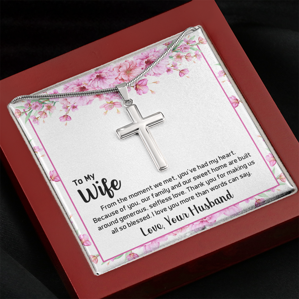 To My Wife From The Moment We Met Cross Card Necklace w Stainless Steel Pendant-Express Your Love Gifts