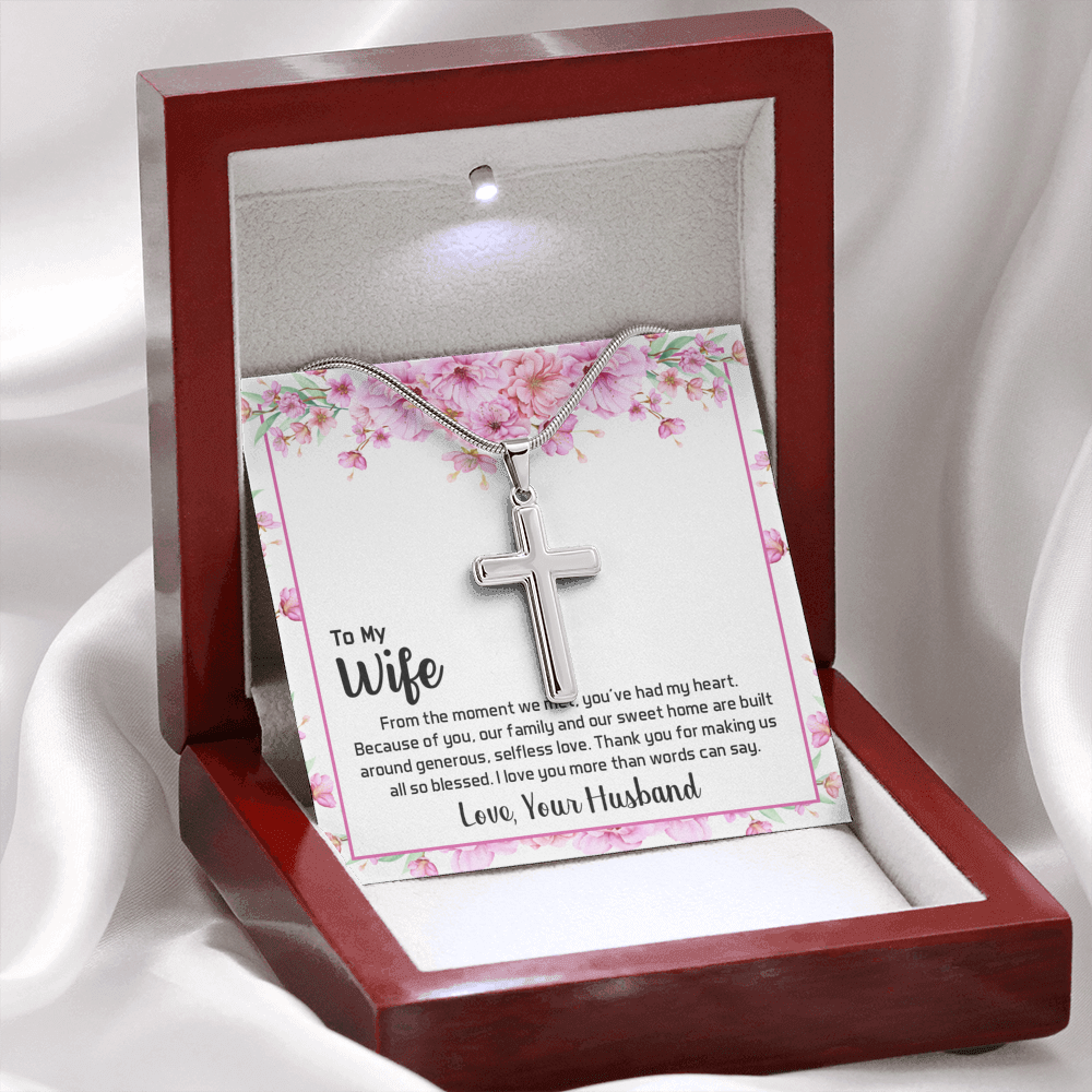 To My Wife From The Moment We Met Cross Card Necklace w Stainless Steel Pendant-Express Your Love Gifts