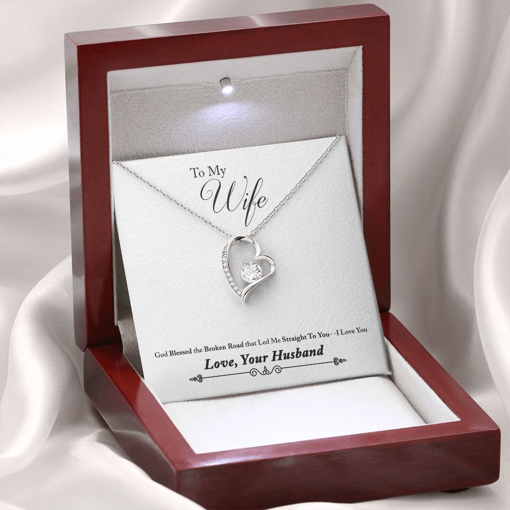 To My Wife God Blessed the Broken Road From Husband Forever Necklace w Message Card-Express Your Love Gifts