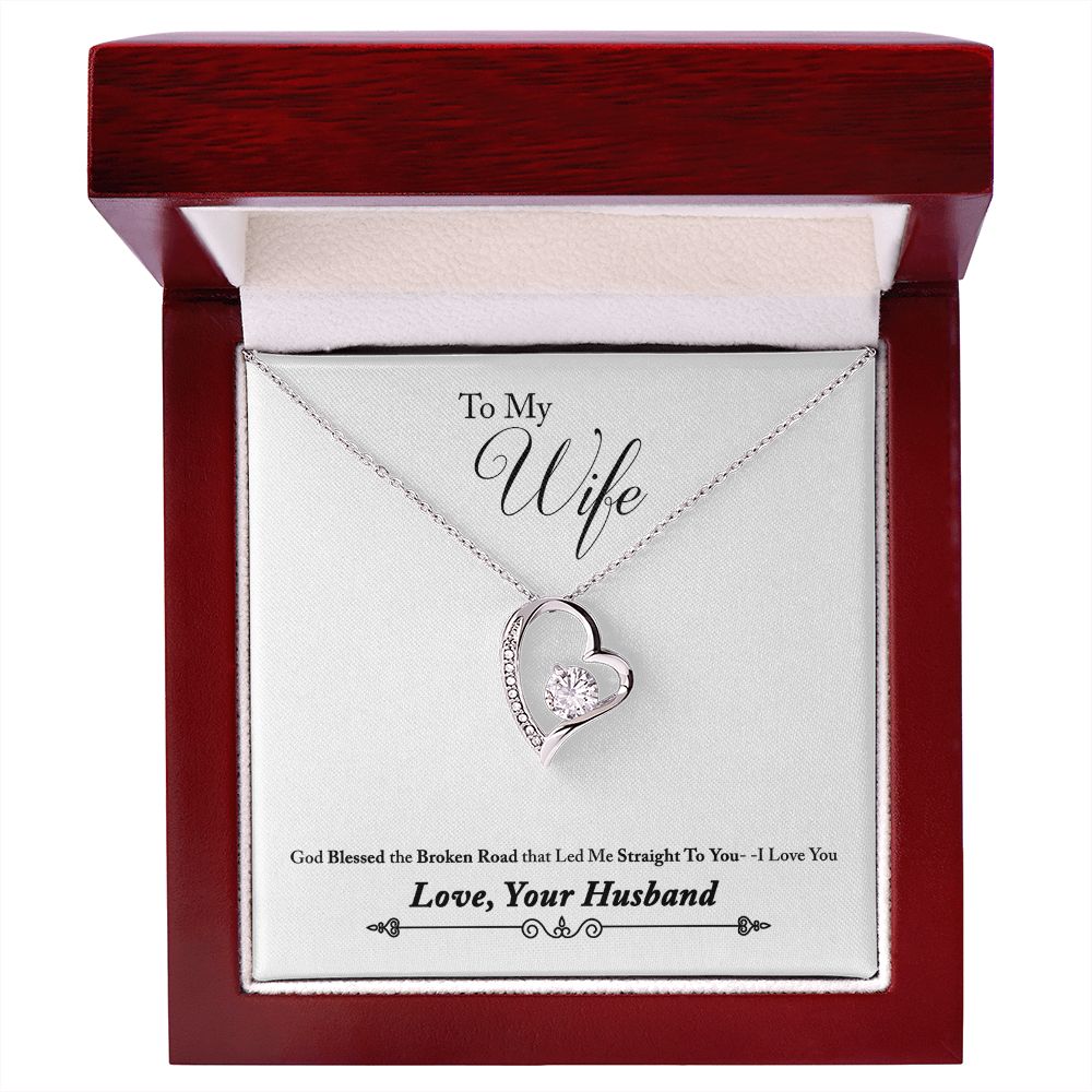 To My Wife God Blessed the Broken Road From Husband Forever Necklace w Message Card-Express Your Love Gifts