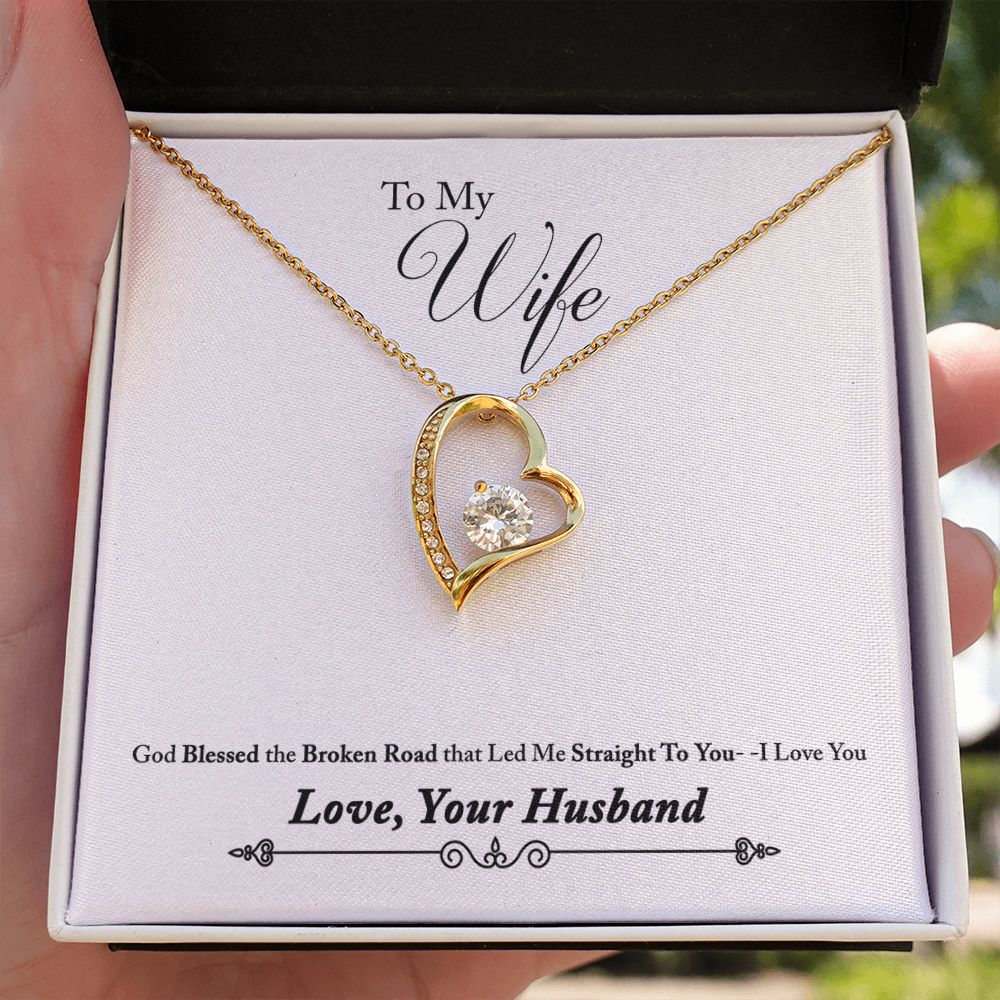 To My Wife God Blessed the Broken Road From Husband Forever Necklace w Message Card-Express Your Love Gifts