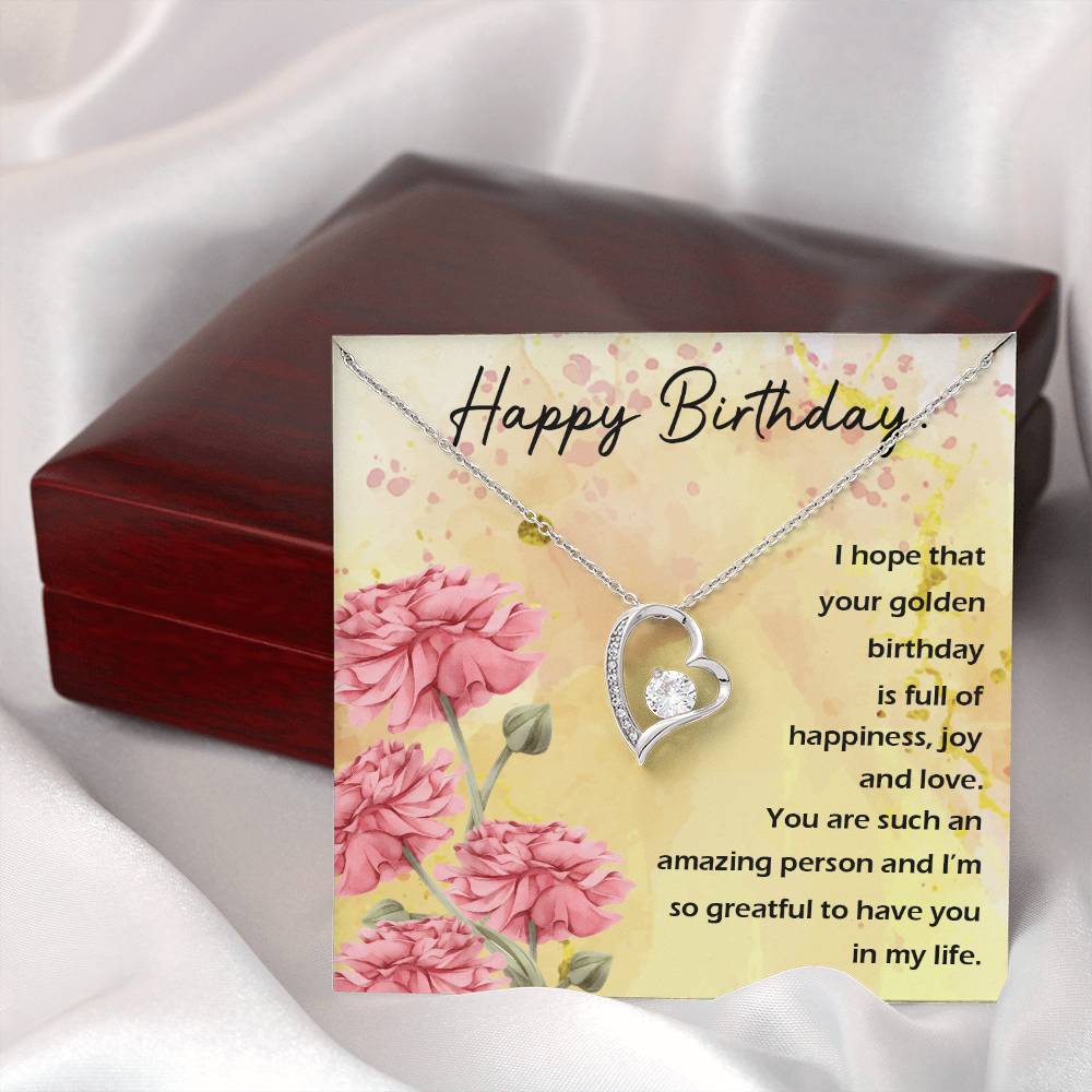 To My Wife Golden Birthday Message Forever Necklace w Message Card-Express Your Love Gifts