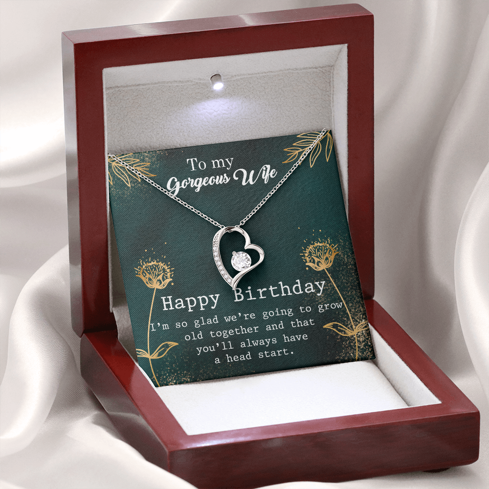 To My Wife Grow Old Birthday Message Forever Necklace w Message Card-Express Your Love Gifts