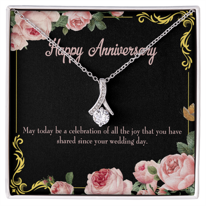 To My Wife Happy Anniversary Alluring Ribbon Necklace Message Card-Express Your Love Gifts