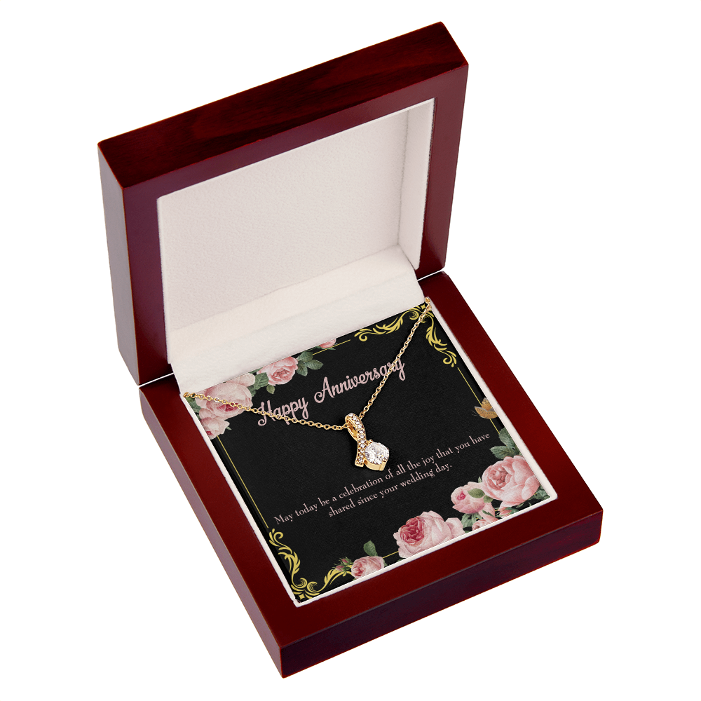 To My Wife Happy Anniversary Alluring Ribbon Necklace Message Card-Express Your Love Gifts