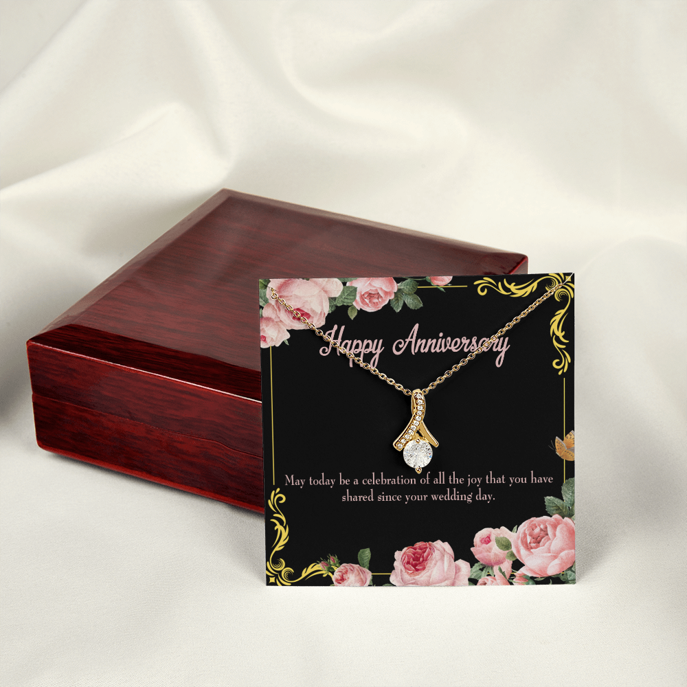 To My Wife Happy Anniversary Alluring Ribbon Necklace Message Card-Express Your Love Gifts