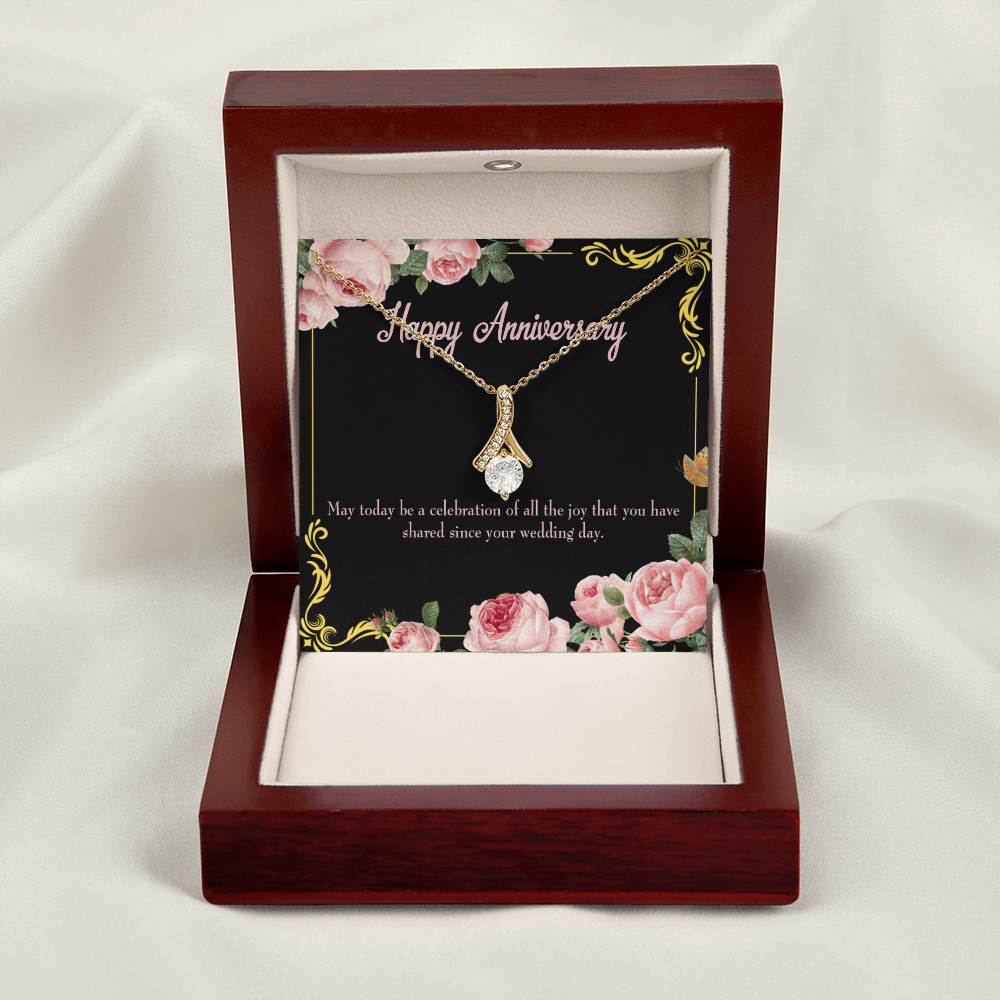 To My Wife Happy Anniversary Alluring Ribbon Necklace Message Card-Express Your Love Gifts