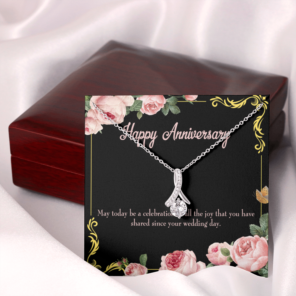 To My Wife Happy Anniversary Alluring Ribbon Necklace Message Card-Express Your Love Gifts