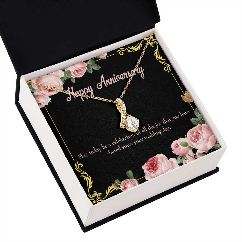 To My Wife Happy Anniversary Alluring Ribbon Necklace Message Card-Express Your Love Gifts