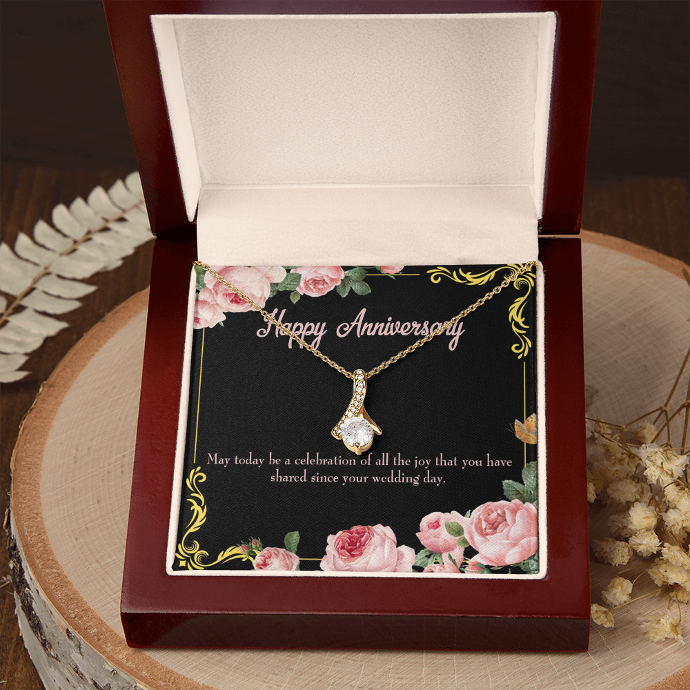 To My Wife Happy Anniversary Alluring Ribbon Necklace Message Card-Express Your Love Gifts