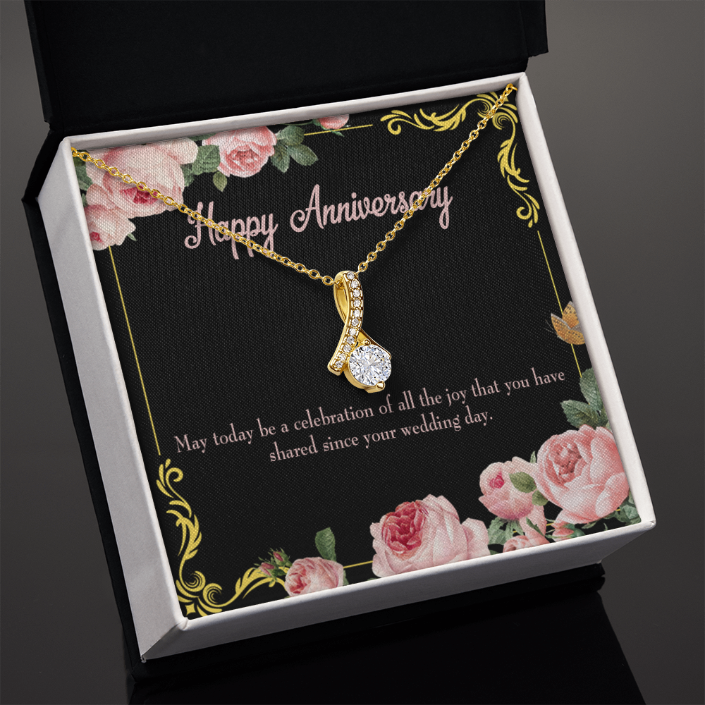 To My Wife Happy Anniversary Alluring Ribbon Necklace Message Card-Express Your Love Gifts