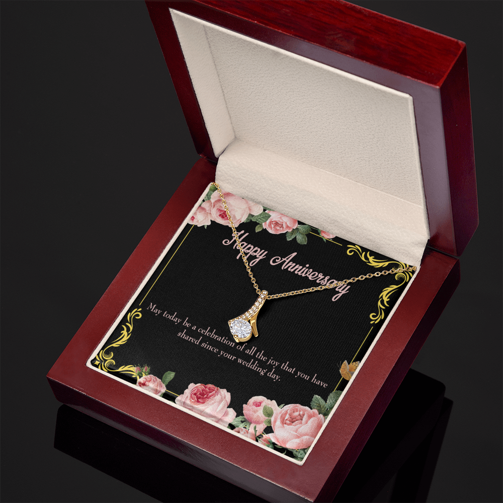 To My Wife Happy Anniversary Alluring Ribbon Necklace Message Card-Express Your Love Gifts