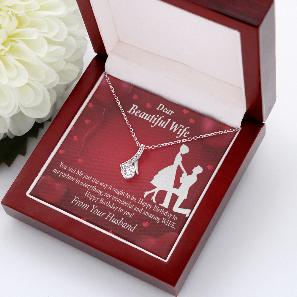 To My Wife Happy Birthday Alluring Ribbon Necklace Message Card-Express Your Love Gifts