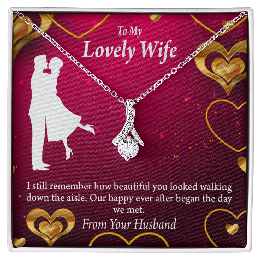 To My Wife Happy Ever After Alluring Ribbon Necklace Message Card-Express Your Love Gifts