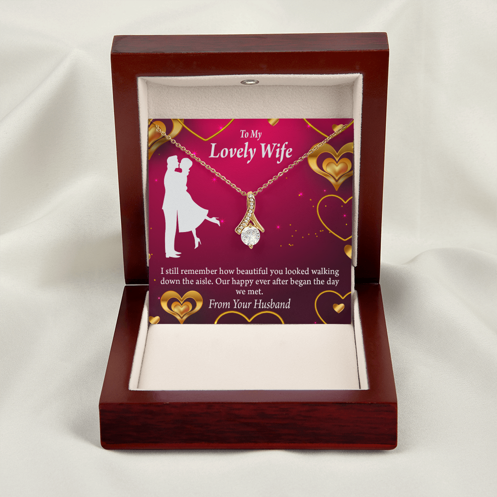 To My Wife Happy Ever After Alluring Ribbon Necklace Message Card-Express Your Love Gifts