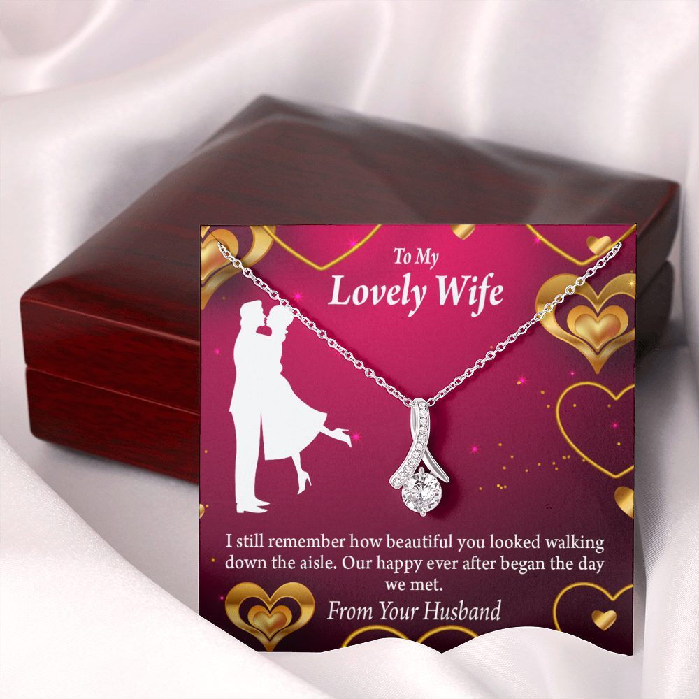 To My Wife Happy Ever After Alluring Ribbon Necklace Message Card-Express Your Love Gifts