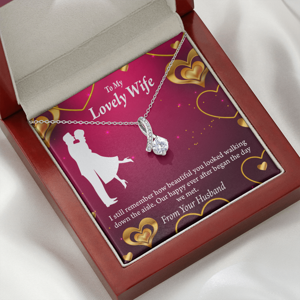 To My Wife Happy Ever After Alluring Ribbon Necklace Message Card-Express Your Love Gifts