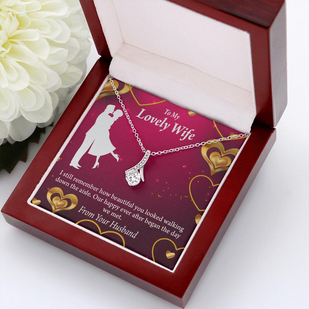 To My Wife Happy Ever After Alluring Ribbon Necklace Message Card-Express Your Love Gifts