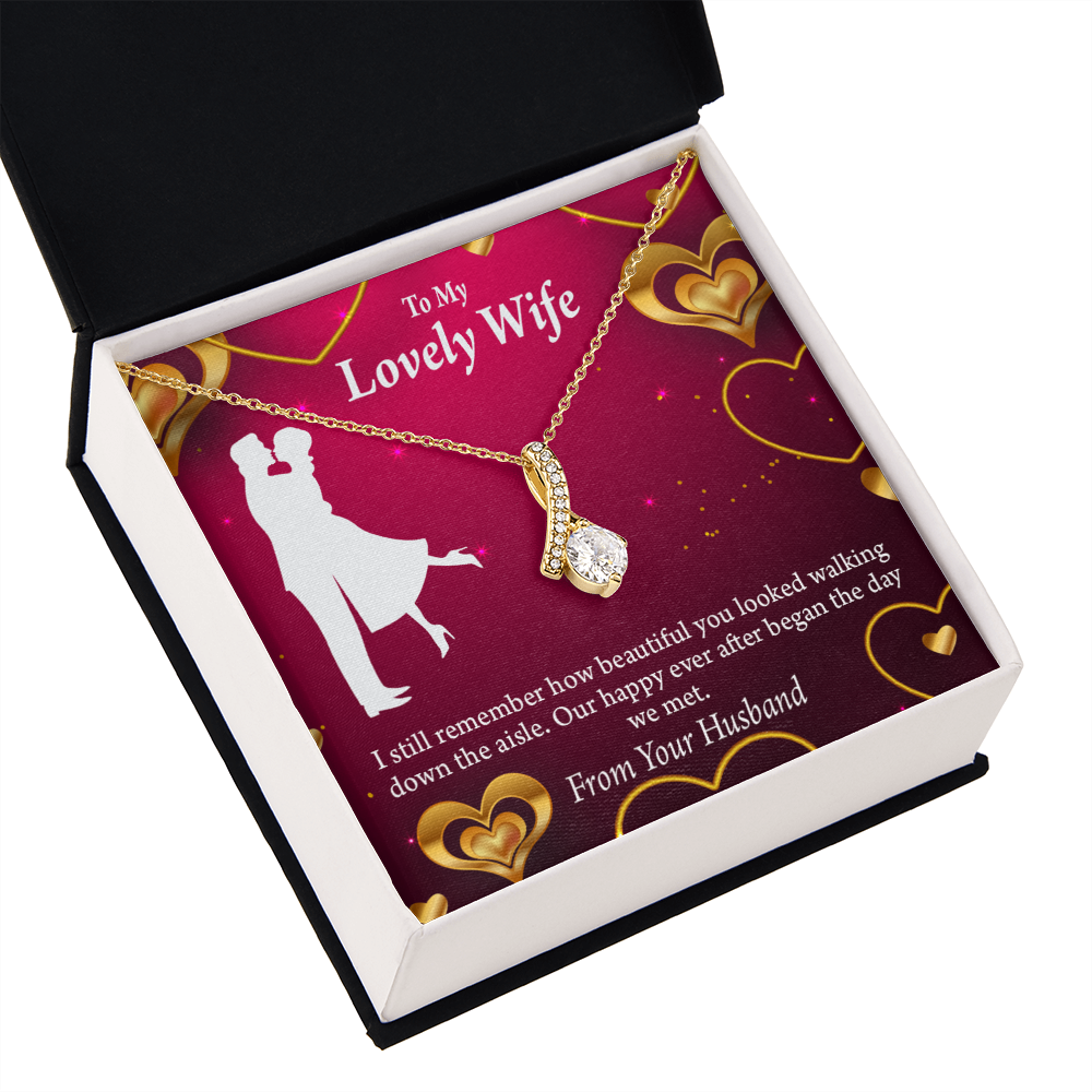 To My Wife Happy Ever After Alluring Ribbon Necklace Message Card-Express Your Love Gifts