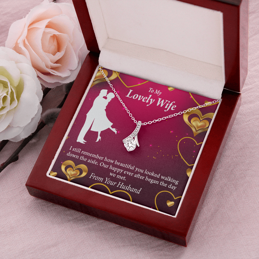 To My Wife Happy Ever After Alluring Ribbon Necklace Message Card-Express Your Love Gifts