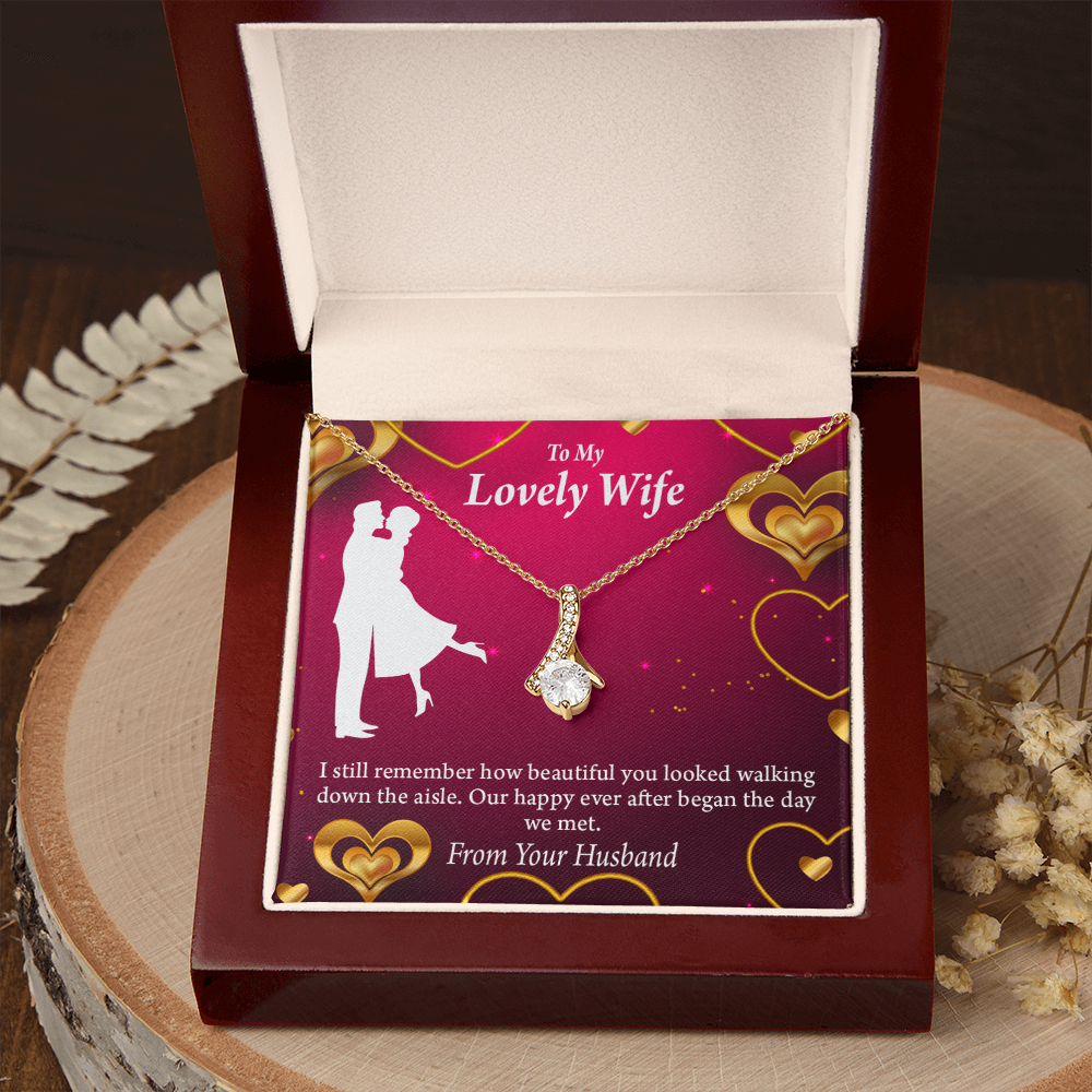 To My Wife Happy Ever After Alluring Ribbon Necklace Message Card-Express Your Love Gifts