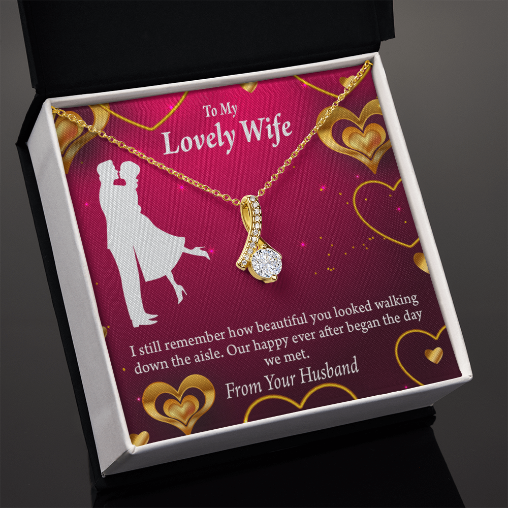 To My Wife Happy Ever After Alluring Ribbon Necklace Message Card-Express Your Love Gifts