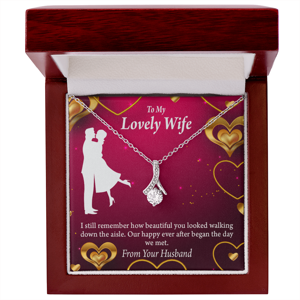 To My Wife Happy Ever After Alluring Ribbon Necklace Message Card-Express Your Love Gifts