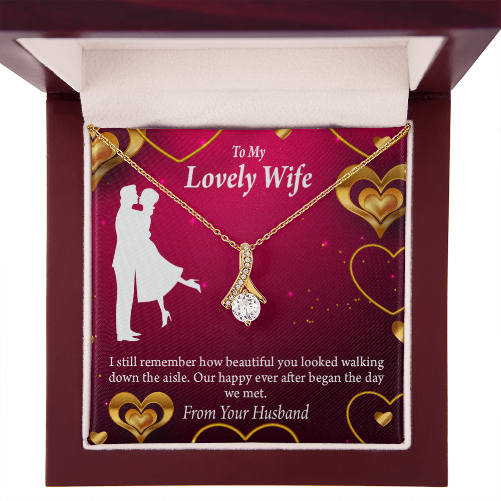 To My Wife Happy Ever After Alluring Ribbon Necklace Message Card-Express Your Love Gifts