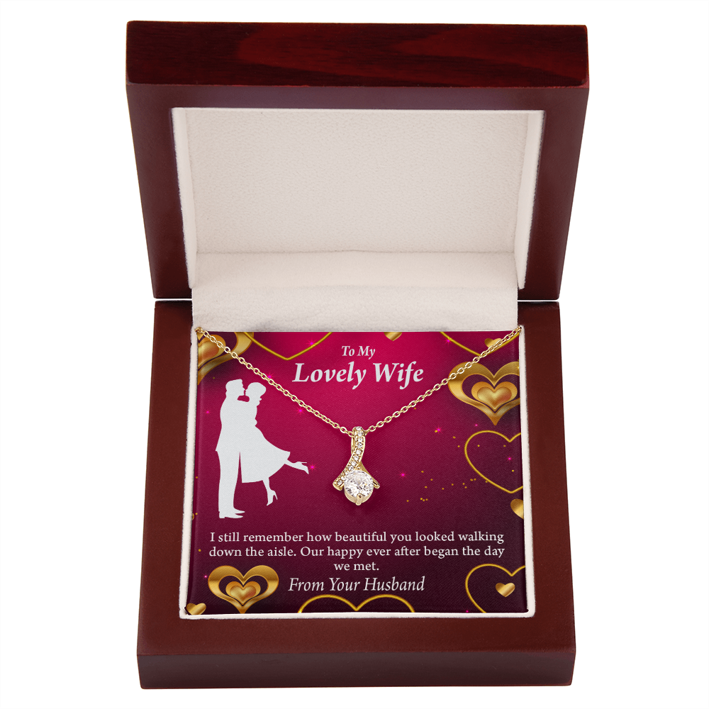 To My Wife Happy Ever After Alluring Ribbon Necklace Message Card-Express Your Love Gifts