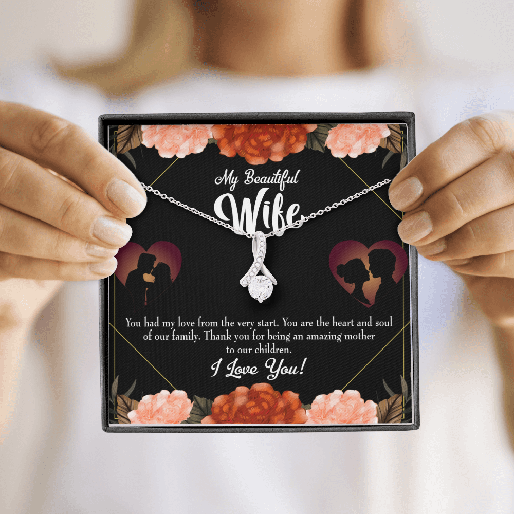 To My Wife Heart and Soul Alluring Ribbon Necklace Message Card-Express Your Love Gifts