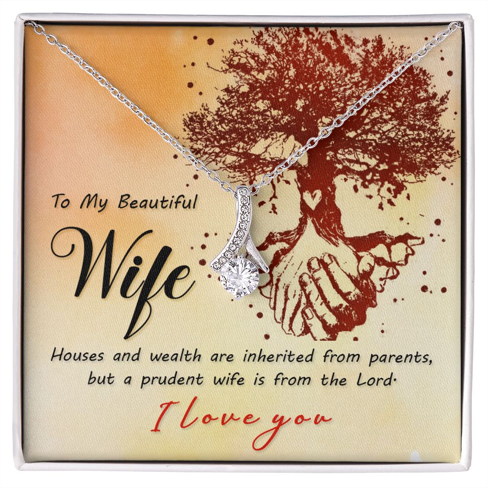 To My Wife House and Wealth Alluring Ribbon Necklace Message Card-Express Your Love Gifts