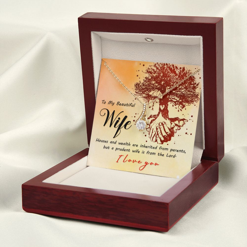 To My Wife House and Wealth Alluring Ribbon Necklace Message Card-Express Your Love Gifts