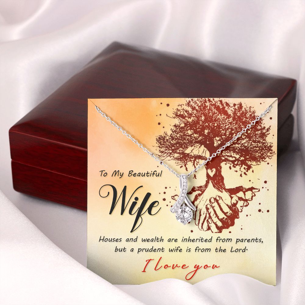 To My Wife House and Wealth Alluring Ribbon Necklace Message Card-Express Your Love Gifts