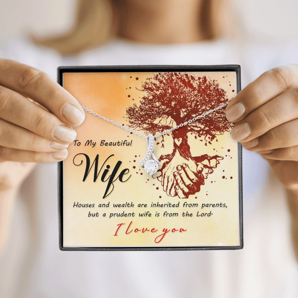 To My Wife House and Wealth Alluring Ribbon Necklace Message Card-Express Your Love Gifts