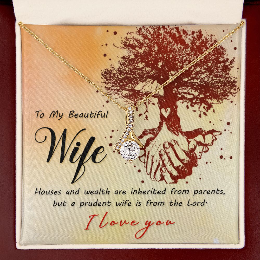 To My Wife House and Wealth Alluring Ribbon Necklace Message Card-Express Your Love Gifts