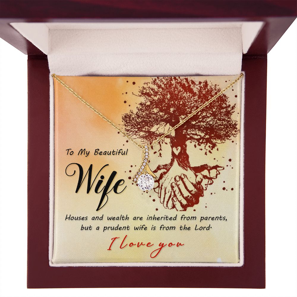 To My Wife House and Wealth Alluring Ribbon Necklace Message Card-Express Your Love Gifts