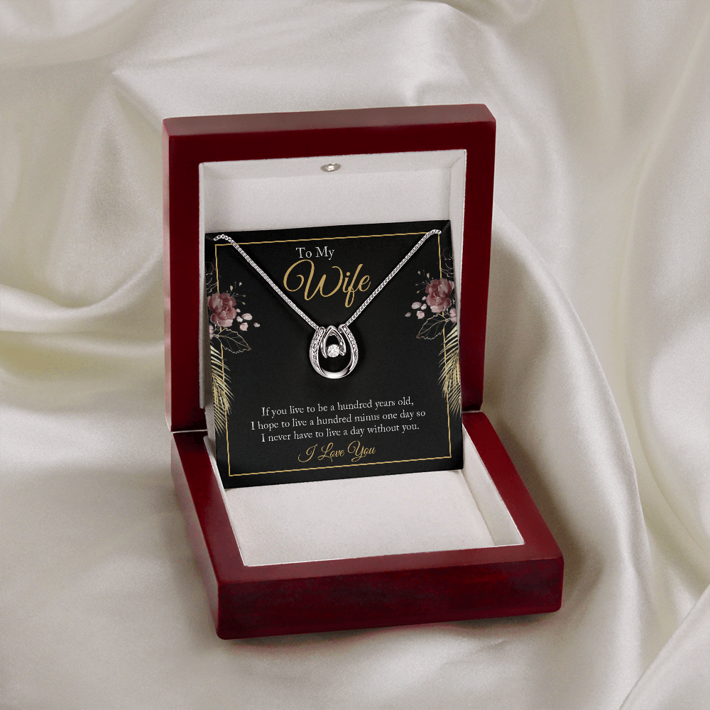 To My Wife Hundred Years Lucky Horseshoe Necklace Message Card 14k w CZ Crystals-Express Your Love Gifts