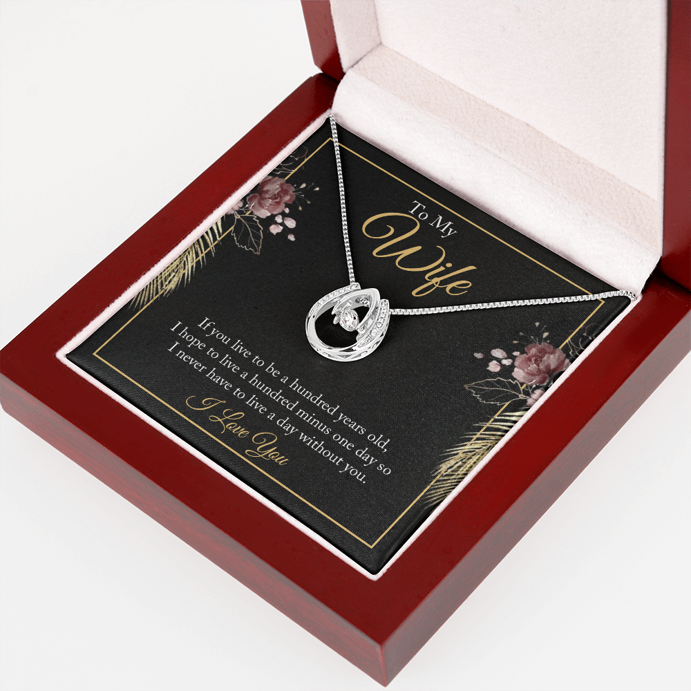 To My Wife Hundred Years Lucky Horseshoe Necklace Message Card 14k w CZ Crystals-Express Your Love Gifts