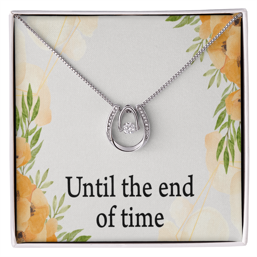 To My Wife Husband Until The End Of Time Lucky Horseshoe Necklace Message Card 14k w CZ Crystals-Express Your Love Gifts