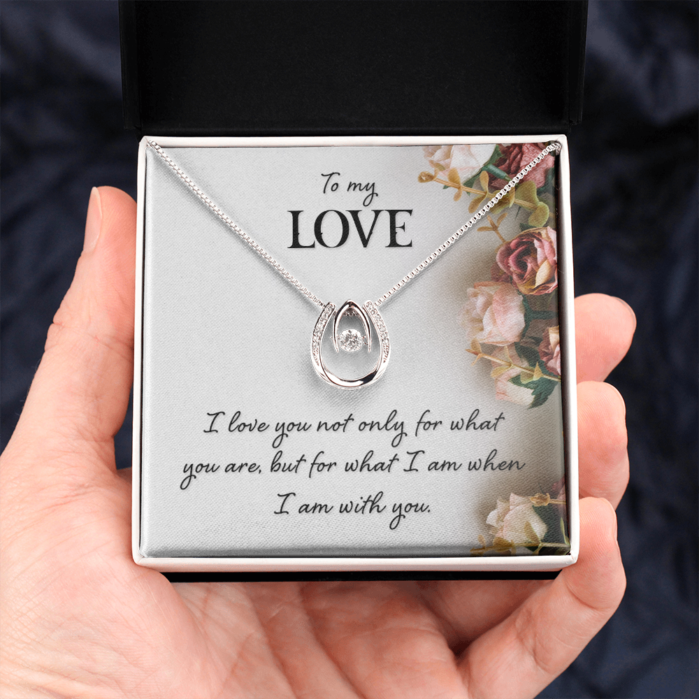 To My Wife I Am With You Lucky Horseshoe Necklace Message Card 14k w CZ Crystals-Express Your Love Gifts