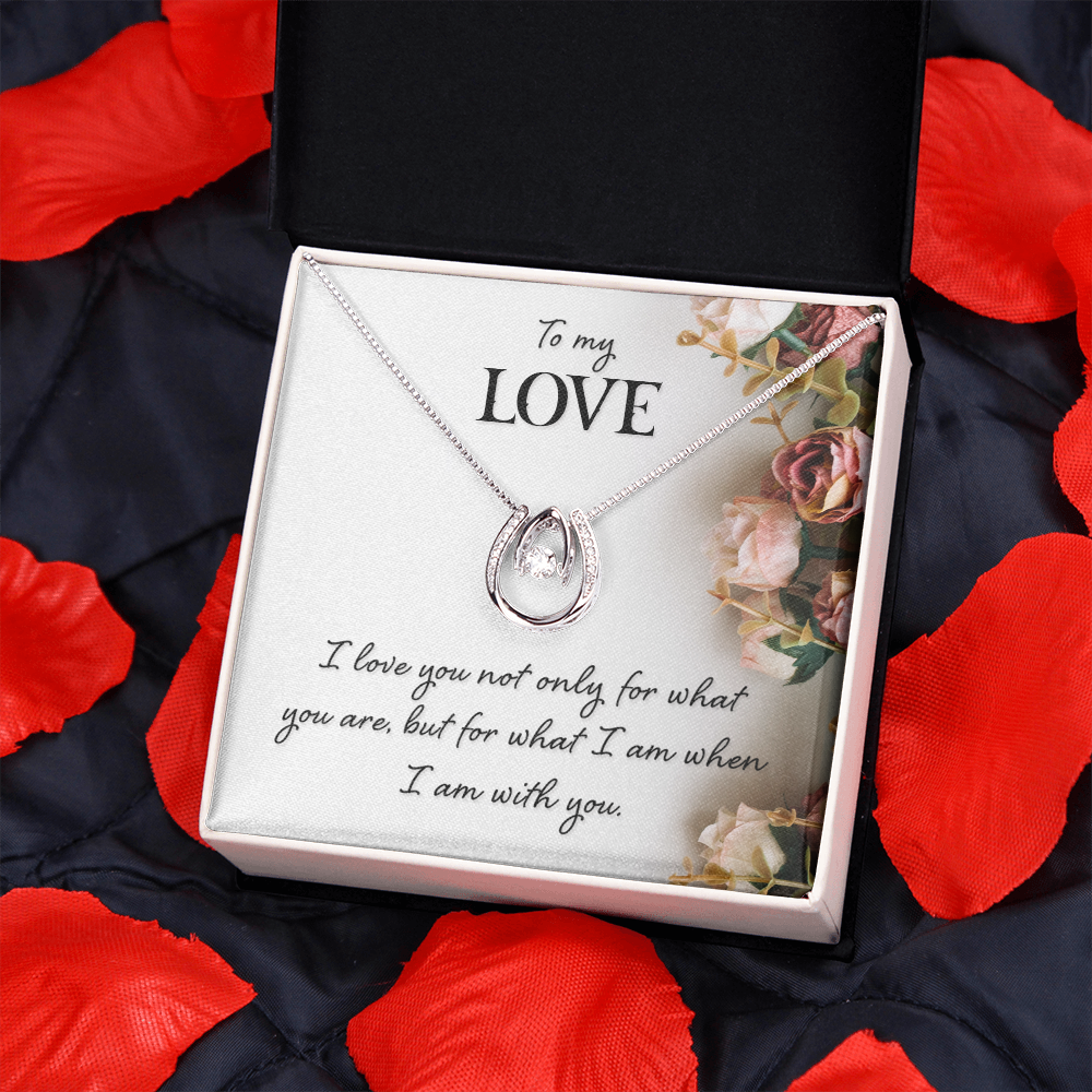 To My Wife I Am With You Lucky Horseshoe Necklace Message Card 14k w CZ Crystals-Express Your Love Gifts