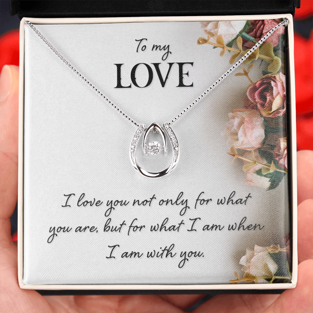 To My Wife I Am With You Lucky Horseshoe Necklace Message Card 14k w CZ Crystals-Express Your Love Gifts