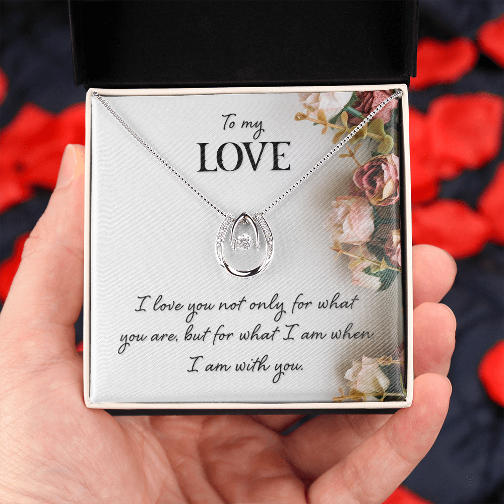 To My Wife I Am With You Lucky Horseshoe Necklace Message Card 14k w CZ Crystals-Express Your Love Gifts