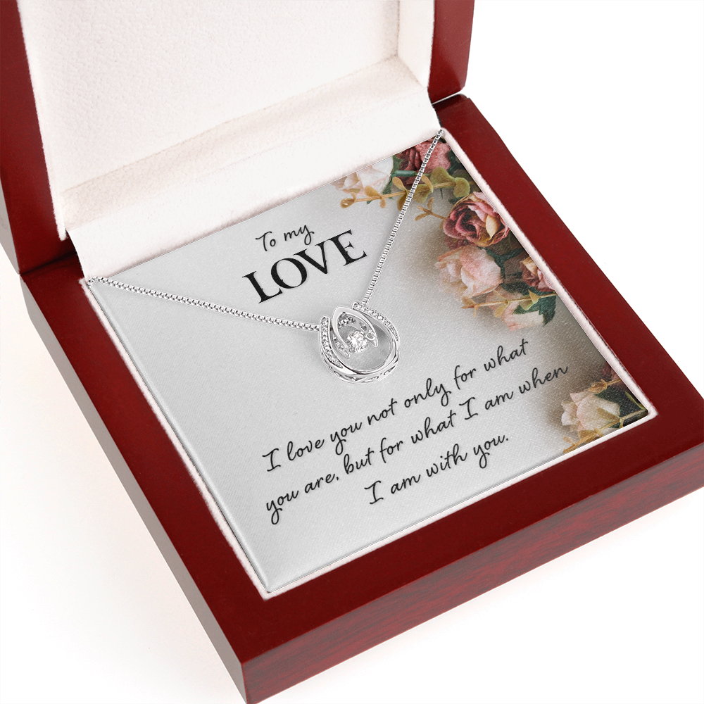 To My Wife I Am With You Lucky Horseshoe Necklace Message Card 14k w CZ Crystals-Express Your Love Gifts