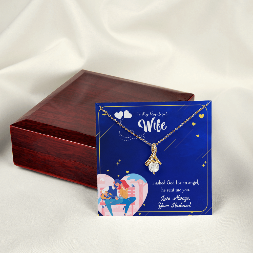 To My Wife I Asked God Alluring Ribbon Necklace Message Card-Express Your Love Gifts