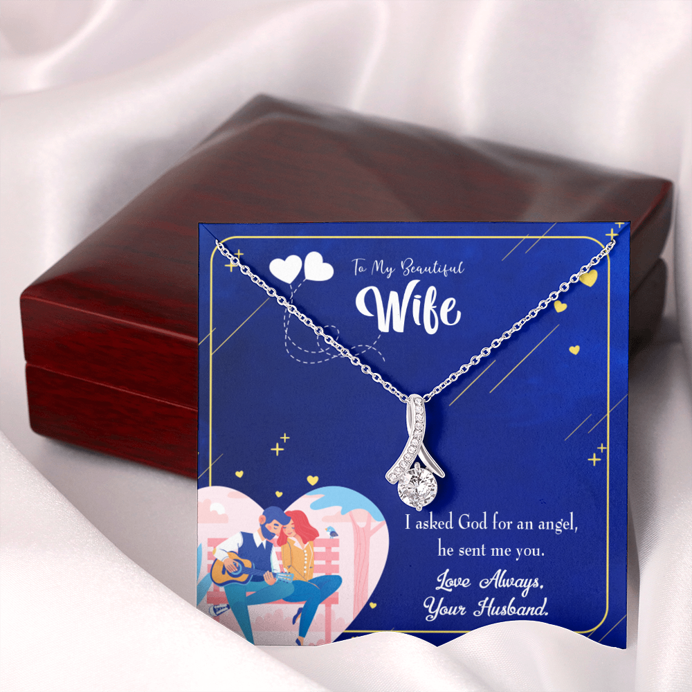 To My Wife I Asked God Alluring Ribbon Necklace Message Card-Express Your Love Gifts