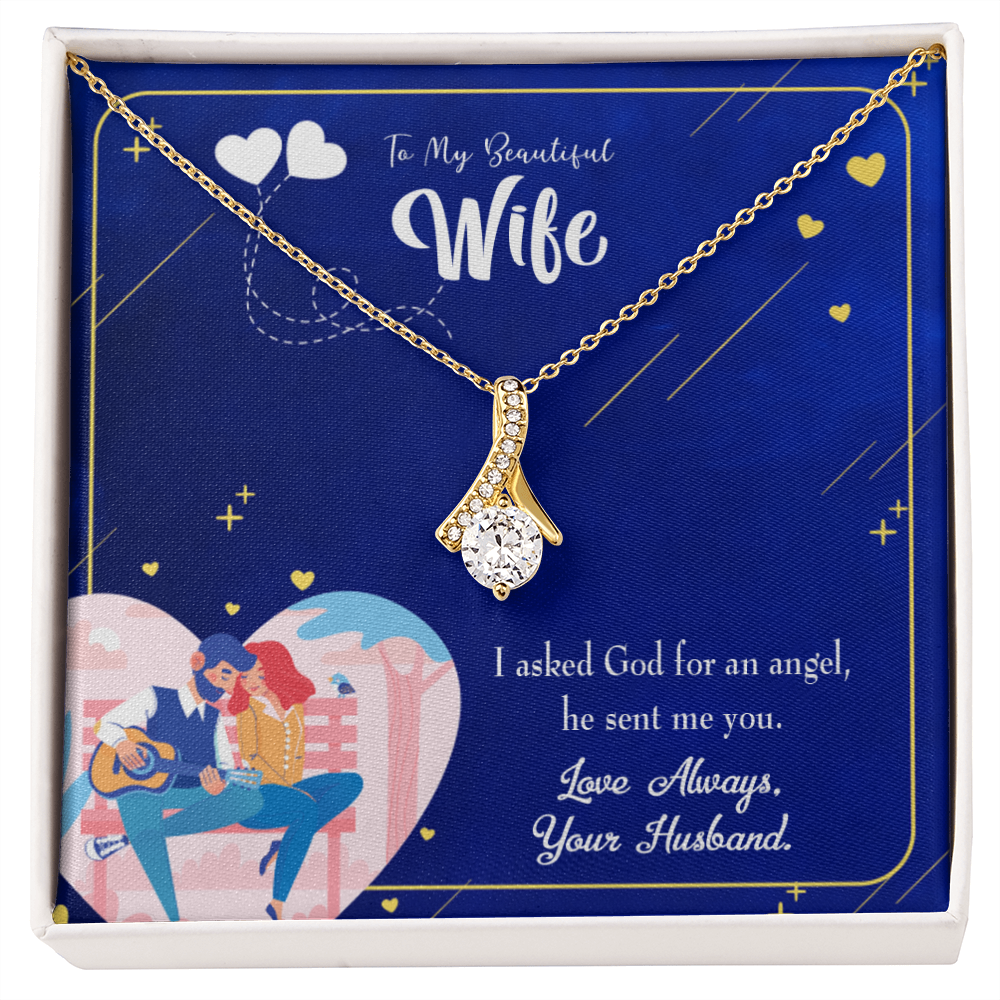 To My Wife I Asked God Alluring Ribbon Necklace Message Card-Express Your Love Gifts