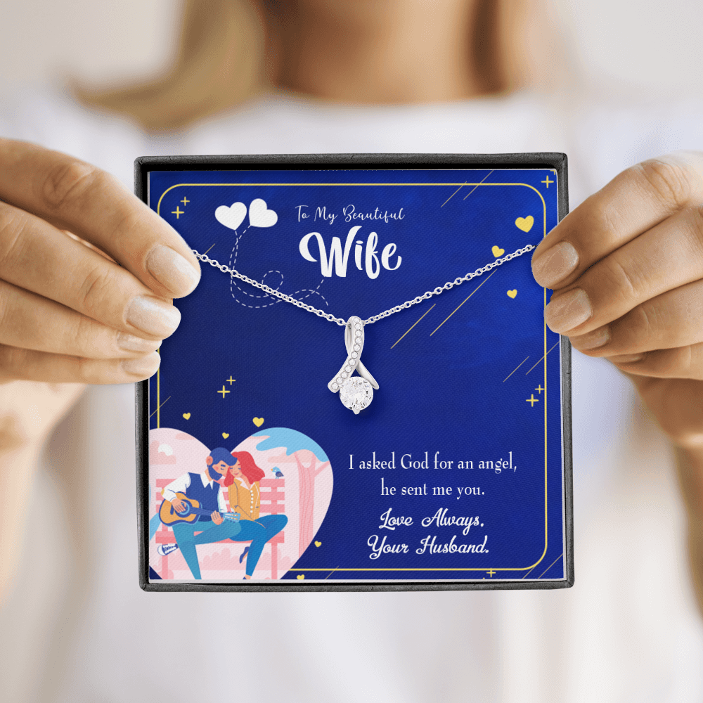 To My Wife I Asked God Alluring Ribbon Necklace Message Card-Express Your Love Gifts