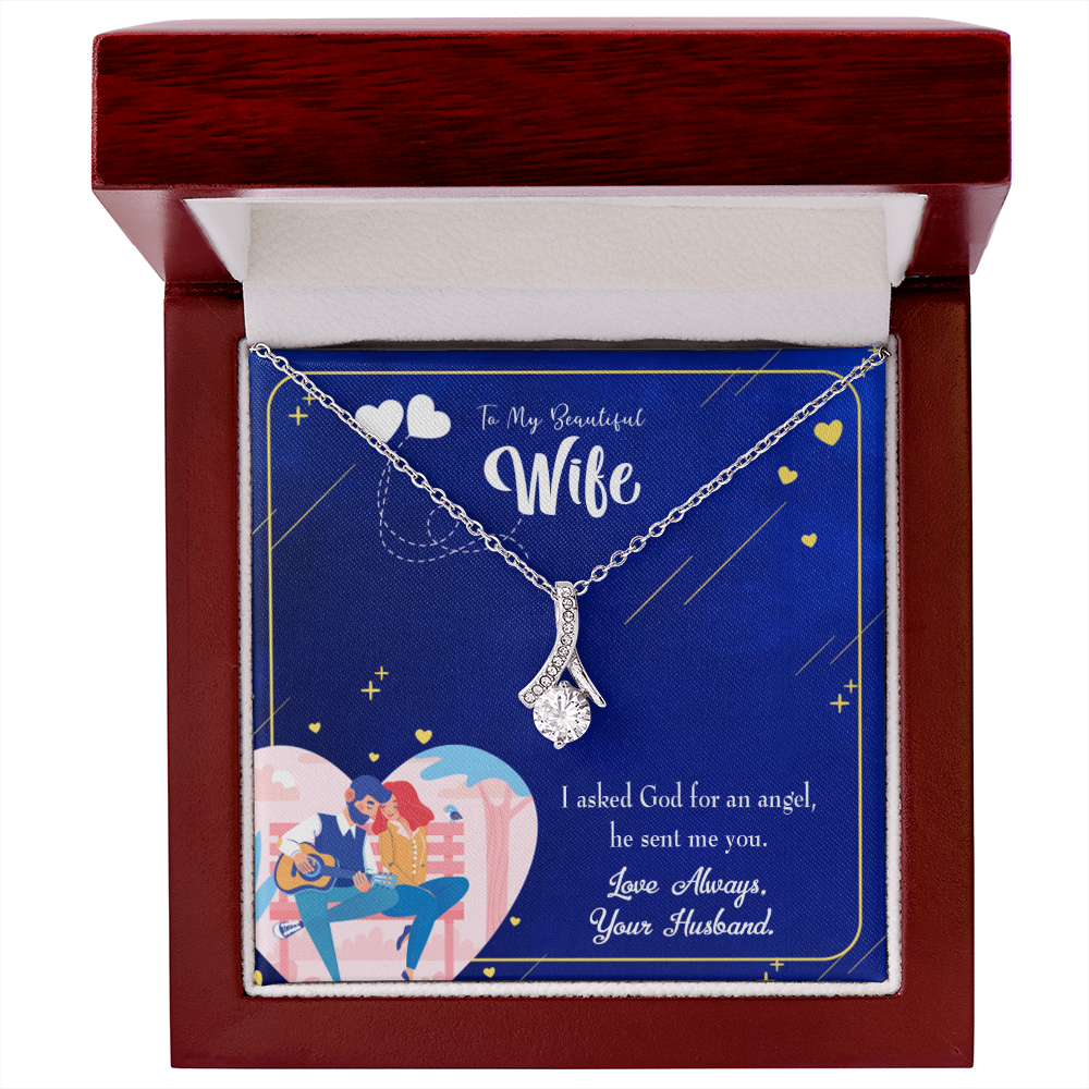 To My Wife I Asked God Alluring Ribbon Necklace Message Card-Express Your Love Gifts